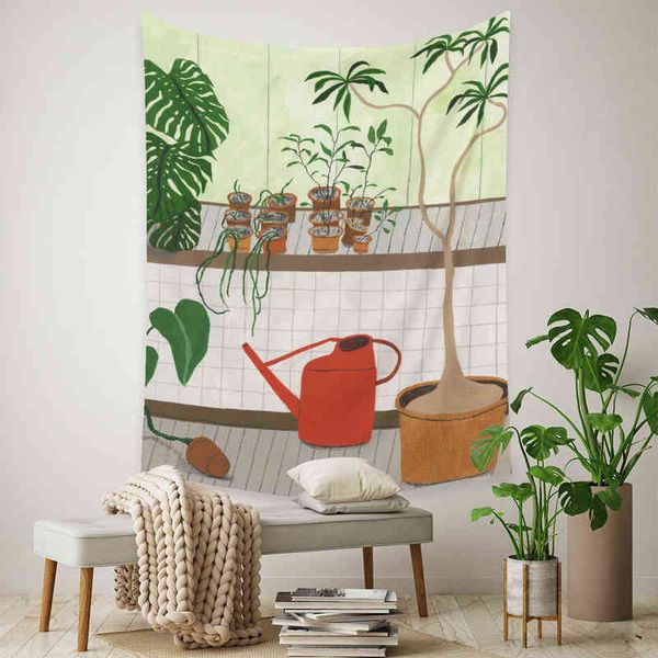 Arte da jardinagem Tapestry Parede da sala de suspensão Decoração de imagem abstrata Flores tropicais folhas mulheres boho decoração de parede de pano de parede j220804