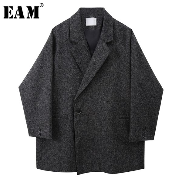 

eam loose fit dark gray brief thick big size woolen coat parkas new long sleeve women fashion autumn winter 1x139 t200828, Black
