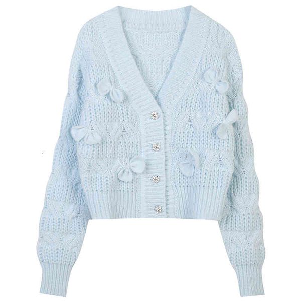 

women's sweaters autumn winter women's wear v-neck long sleeve solid color bow loose temperament knitted cardigan thick style pkd0, White;black