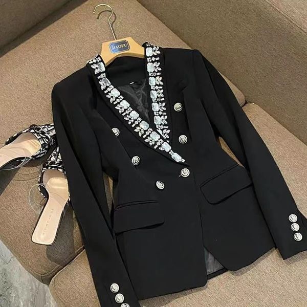 

b301 womens suits & blazers diamante blazer occasions banquet 2022 designer inspired fashions jacket women's strass beading double brea, White;black