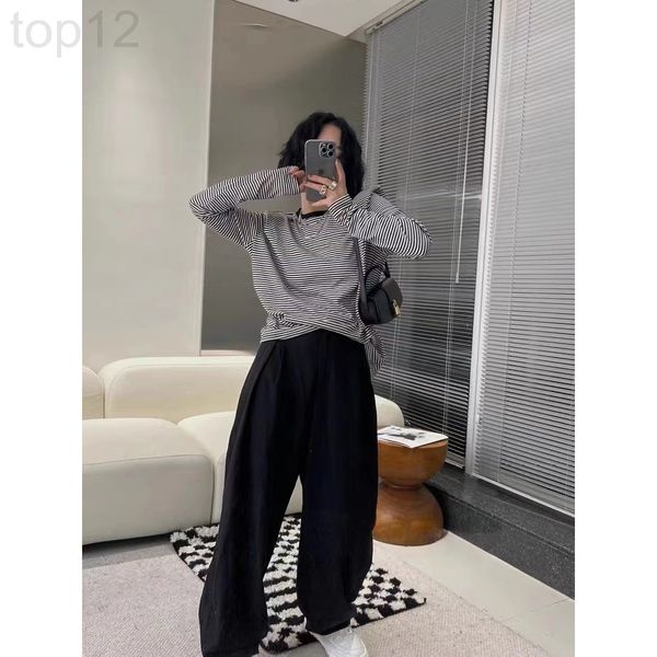 

women's t-shirt designer chaopai 22 early spring new shoulder pad striped t-shirt women's design sense long sleeve slim minority f, White