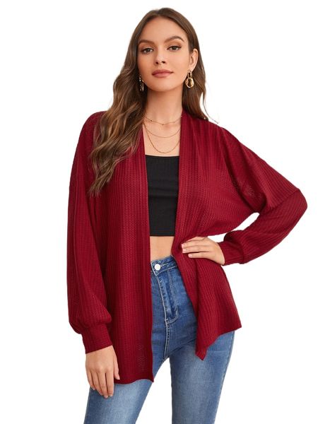 

drop shoulder waffle knit coat m54g#, Black