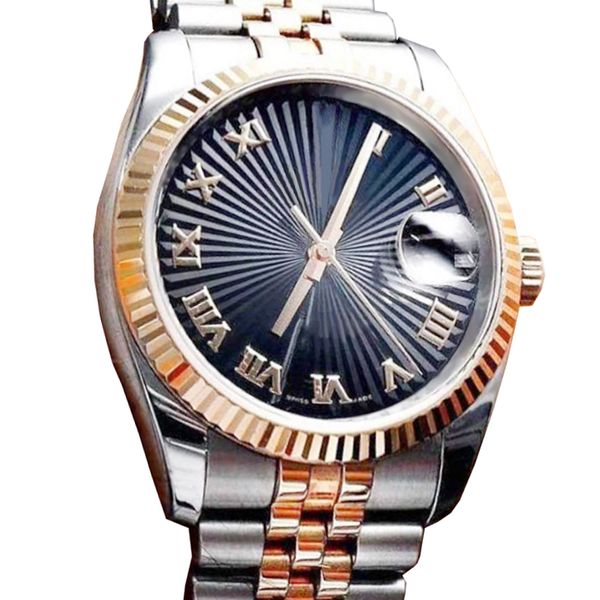 Novo estilo automático 2813 Movimento Homens assista 41mm Data apenas 316 Gold rosa Banda inoxidável Black Dial Watch Mechanical Watch
