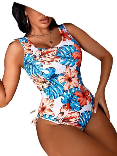 

sxy floral print knot side bodysuit 02om#, White
