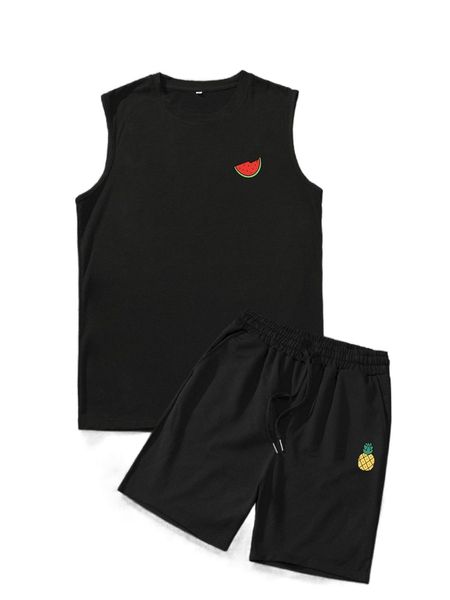 

men watermelon print tank & drawstring shorts i9fb#, Gray