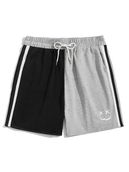 

romwe guys cartoon graphic striped colorblock shorts m90d#, White;black