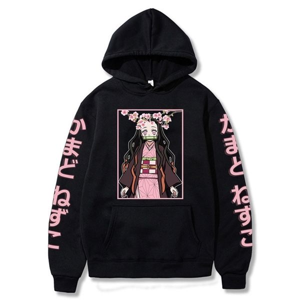 

anime demon slayer hoodies kamado nezuko kimetsu no yaiba streetwear sweatshirts hoodie oversized cozy pullovers sudadera 220809, Black