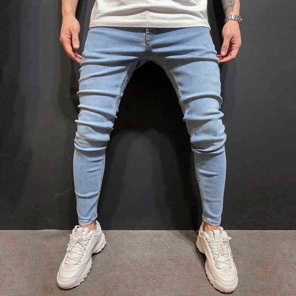 

men's jeans fall korean men's jeans cotton trousers youth fashion tight waist leisure r12v, Blue