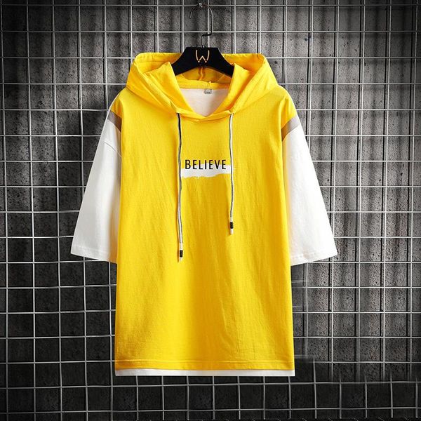 

men's t-shirts summer men hong kong style hooded short-sleeved t-shirt, White;black