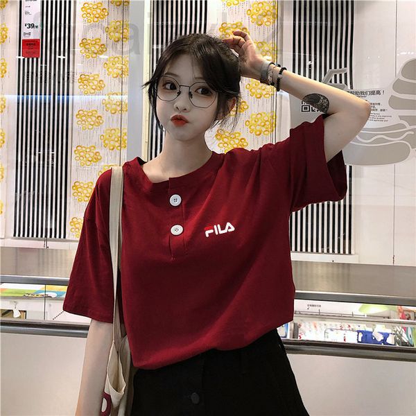 

women's t-shirt designer [65 / 35 combed cotton][women's clothing]summer open neck button short sleeve women's t-shirt ogko20, White