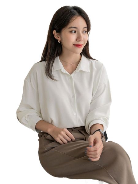

dazy drop shoulder button front shirt s336#, White