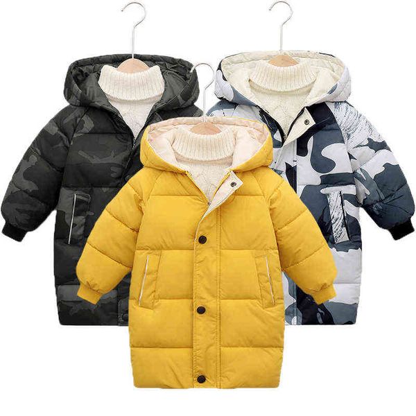 

big size teenager boys winter thick warm long style down jacket camouflage hooded heavy outerwear for kids children windbreaker j220718, Blue;gray