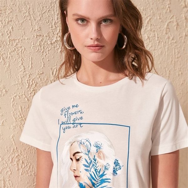 

trendyol printed basic knitted tshirt twoss20ts0811 t200614, White