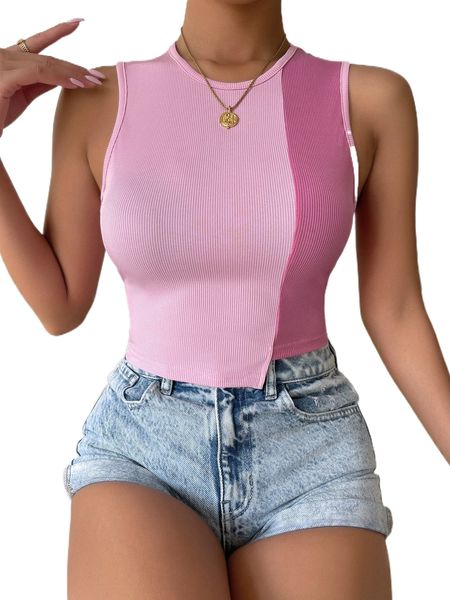 

stepped hem rib-knit colorblock tank z3ge#, White