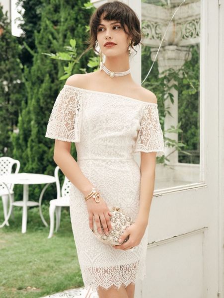 

miusol off shoulder guipure lace zip back dress q45a#, Black;gray