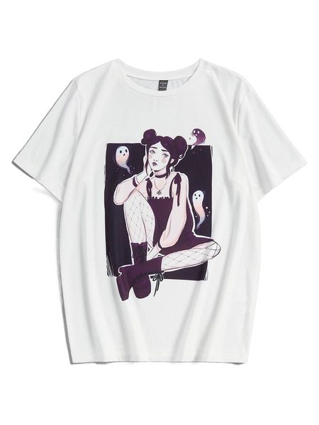 

x lovellybun art figure graphic scoop neck tee b85p#, White