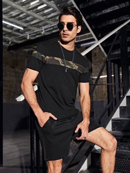

men camo round neck tee r0t1#, White;black