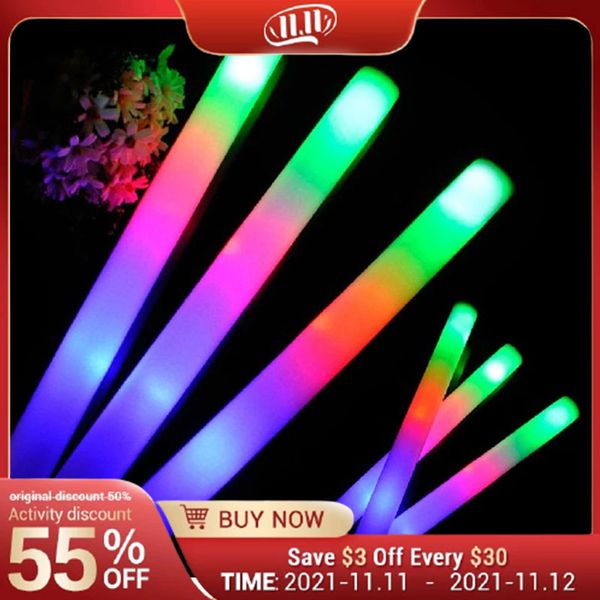 12/15/30/60 pçs/lote bastões luminosos para festas em massa colorido LED espuma bastão animador RGB na luz escura