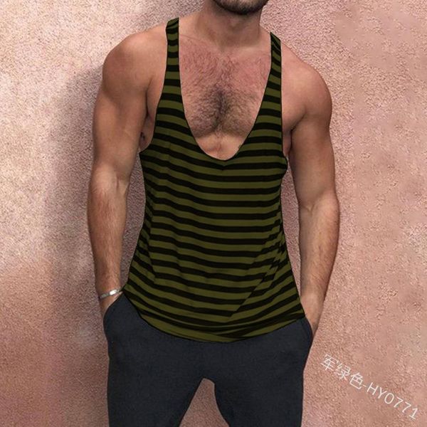 

trendy mens casual stripe sleeveless shirt muscle fitness sport gym outdoors vest, White;black