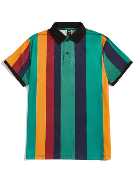 

men colorful striped polo shirt w752#, White;black