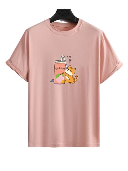 

men japanese letter & cartoon graphic tee n3jp#, White;black