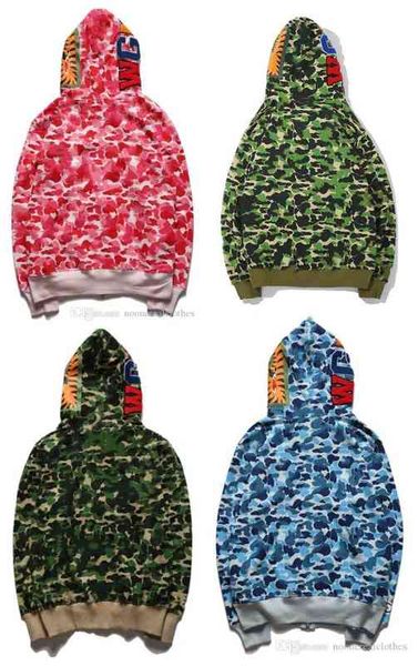 Hip Hop Fashion Herren Haifischhuberkublade Stickerei Teenager Blaurosa Badeziel männliche Gezeiten Hoodie Männer Paare Camouflage Kapuzenjacken S-3xl