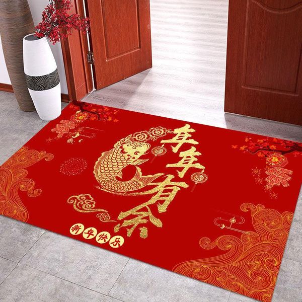 Tapetes estampados de corredor estampados tradicionais chineses de entrada vermelha de entrada do capacho de capacho Antislip lavável na cozinha banheiro quarto matcarpets