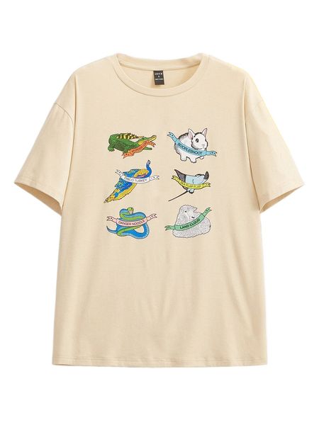 

x heremeow letter & animal print tee f8i9#, White