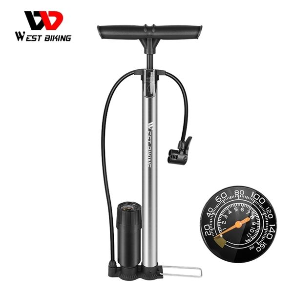 WEST BIKING 160PSI Pompa per bici Manometro ad alta pressione Gonfiatore per aria MTB Accessori per ciclismo Presta Schrader Bicicletta da strada 220225