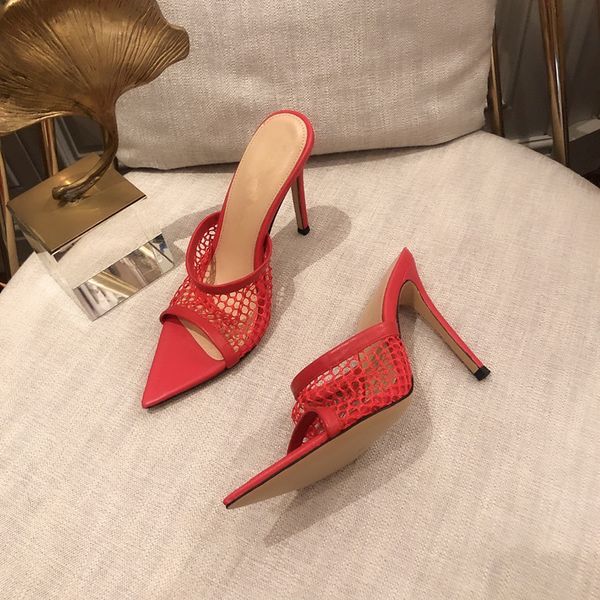 

2021 summer new style sandal pointed-toe leak breathable mesh fabric design fashion shoes high heel slippers for ladies, Black