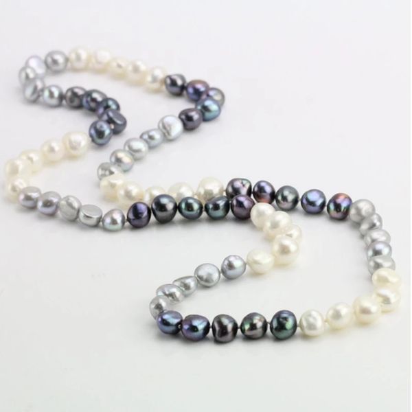 Collana annodata a mano maglione con perle d'acqua dolce barocche multicolori naturali da 8-9 mm, catena da 80 cm
