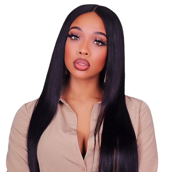 

straight lace closure wig human hair for women 4x4 closure wigs abby hair silky straight lace wig 150% density lace wigs on sale, Black