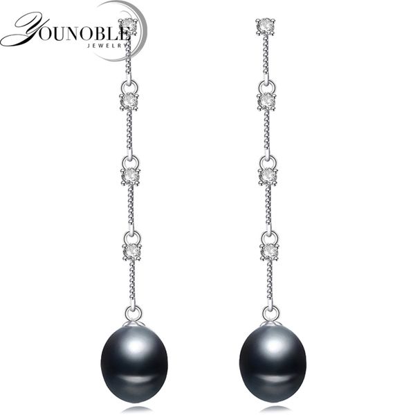 

genuine freshwater natural long pearl earrings women,trend bridal white pink black pearl earrings 925 silver 220408, Golden;silver