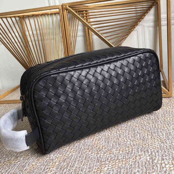 

new handbag men s leather woven double zipper men s fashion personality first layer cowhide handbag