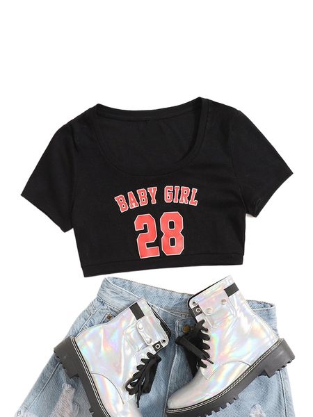 

letter graphic crop tee j1pz#, White