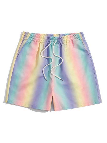 

extended sizes men ombre drawstring waist shorts t52o#, White;black