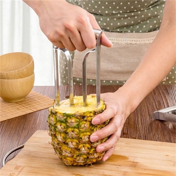 Fatiador de abacaxi descascador de frutas ferramenta de cozinha para frutas descascador de abacaxi fácil dispositivo de corte cortador de aço inoxidável ferramenta de cozinha 210319