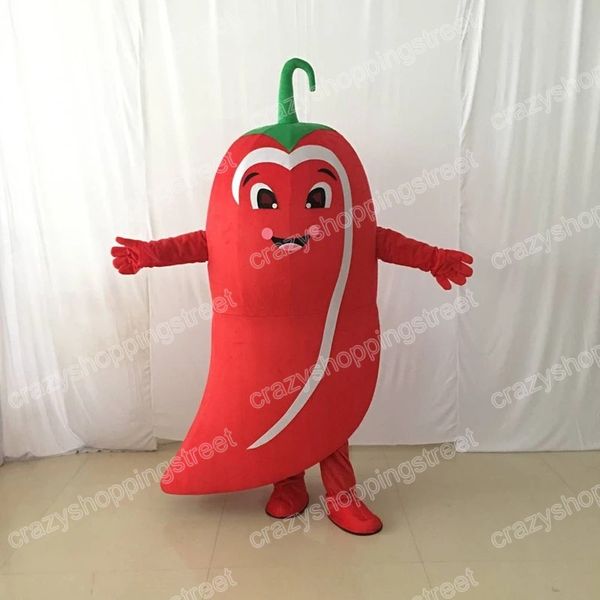 Costume della mascotte del peperone rosso di Halloween Personaggio dei cartoni animati di verdure di alta qualità Personaggio a tema per adulti Taglia Natale Carnevale Festa di compleanno Vestito da esterno