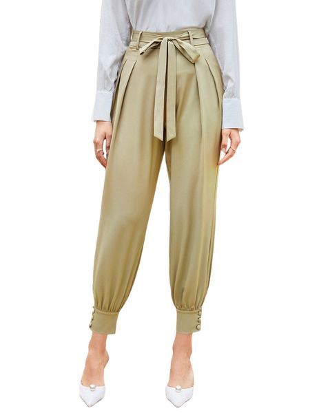 

high waist plicated detail belted pants y6yz#, Black;white