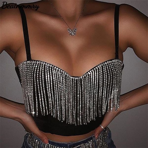 

women fashion tassel corset camisole female patchwork vest short sleeveless skinny clubwear crop 220318, White