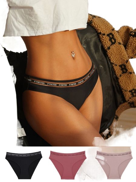 

finetoo 3pack contrast letter tape no show panty set x7q4#, Black;red