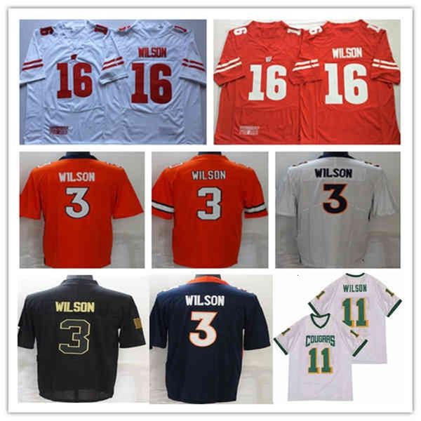 Chen37 Man Football 3 Russell Wilson Jersey Orange Blue Black Ncaa College 16 Wisconsin Badgers Red White High School 11 Cougars Sticthed Shirts