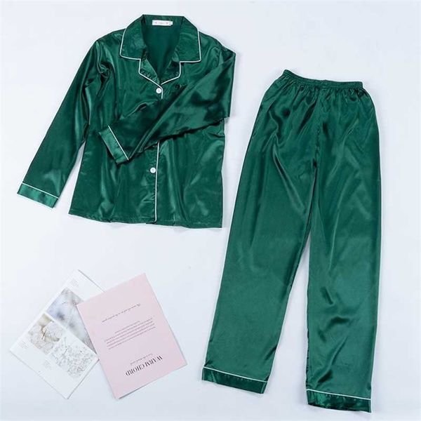 

2 pieces faux silk satin pajamas set autumn women silky skin friendly nightwear simple comfortable home long sleeve clothes 210713, Black;red