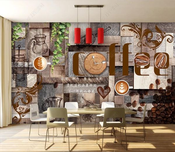 Wallpaper 3D di alta qualità Wallpaper in legno Green Cafe Cafe Tooling TV 3D Sfondo murale Documenti per la casa