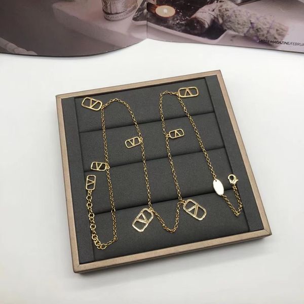 

charm fashion gold multi-tag pendant necklace design luxury brand jewelry designer letter v women 18k gold simple choker factory retail whol, Silver