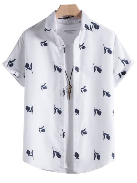 

men allover floral print shirt without tee l2jl#, White;black