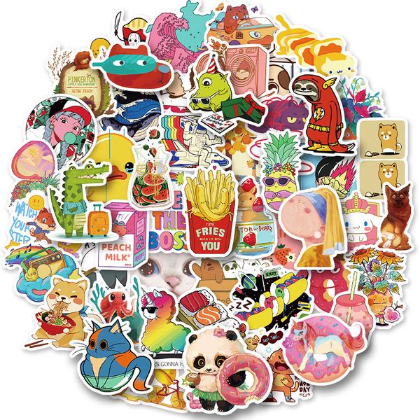 

new 50pcs homemade funny mashup cute cartoon stickers graffiti lapluggage skateboard guitar diy kids classic toys sticker decals