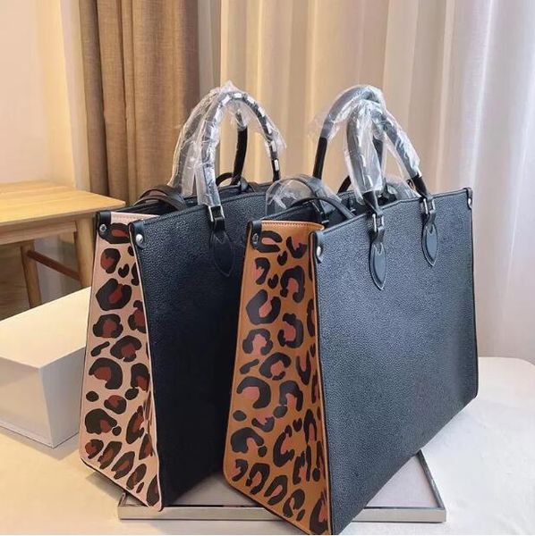 

latest on the go shoulder bags leopard stitching large-capacity shopping bag fashion high-quality designers handbags, Red;black