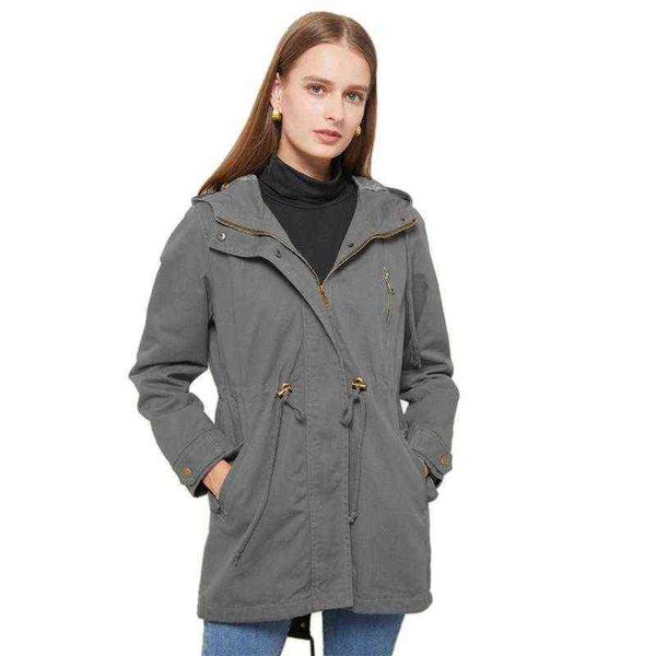 

women's trench coats 95% cotton for spring autumn 2022 fashion black green overcoat women zip up jacket hooded windbreaker 3xl clothesw, Tan;black