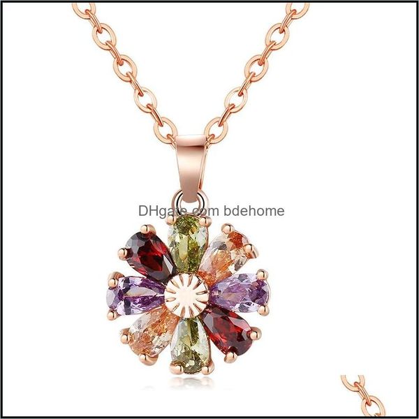 Colares de medalhas pingentes de joias de joias de cobre zircão pequeno colar de diamante de flores de flor de platina Chain de clavícula elegante da moda Coréia